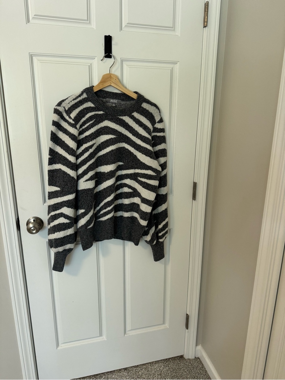 Marled Black & White Zebra-Print Crewneck Sweater